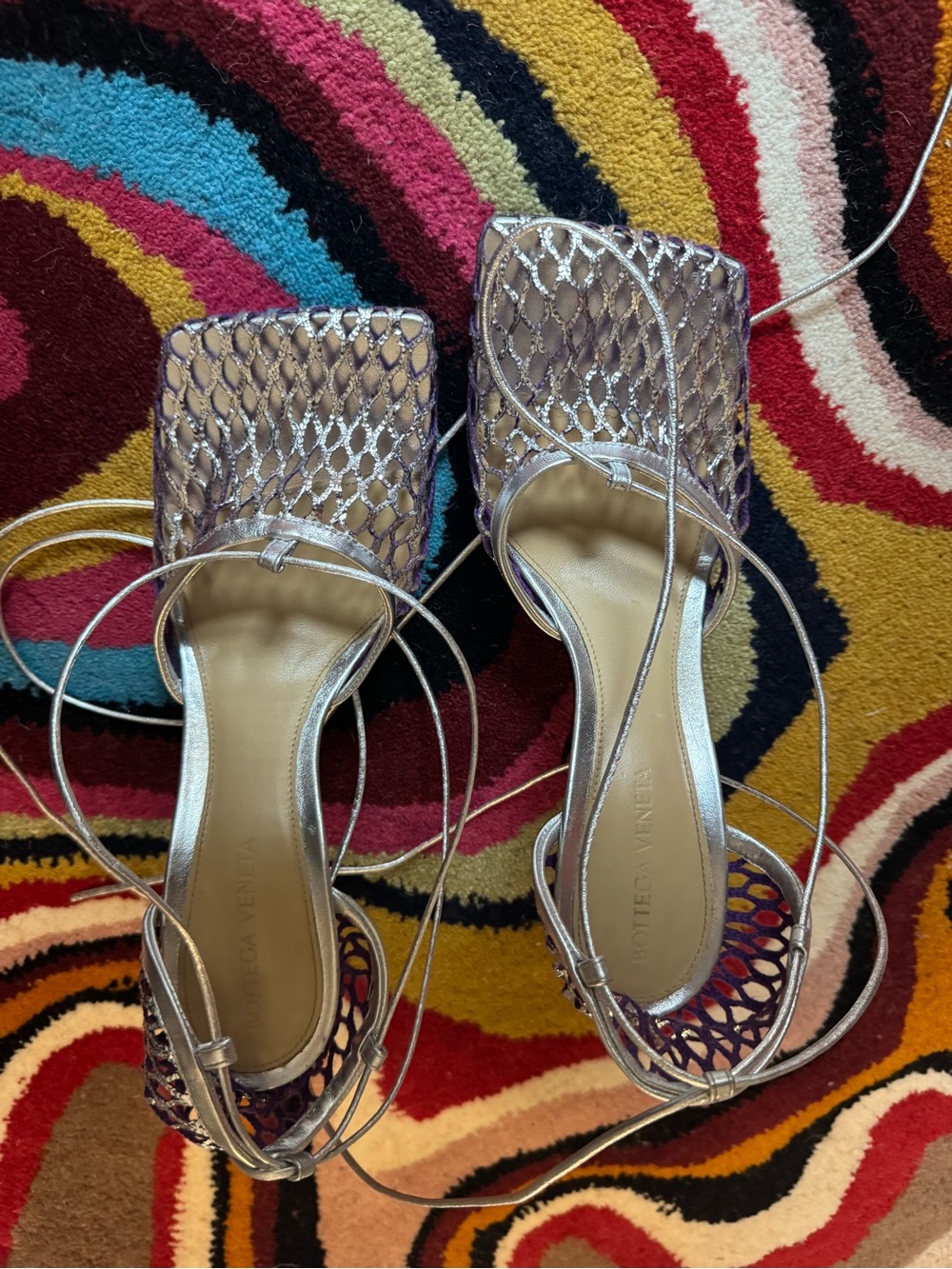Bottega Veneta Metallic Silver Woven Lace-Up Heels